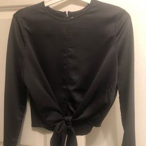 Oat & Fort Satin Long Sleeve Silk Tie Blouse